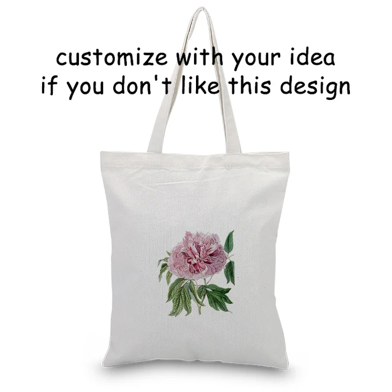

FLOWER Tote Bag Daily Use Custom Print Canvas Logo Handbag Shopping Bag Eco Reusable Recycle Text DIY