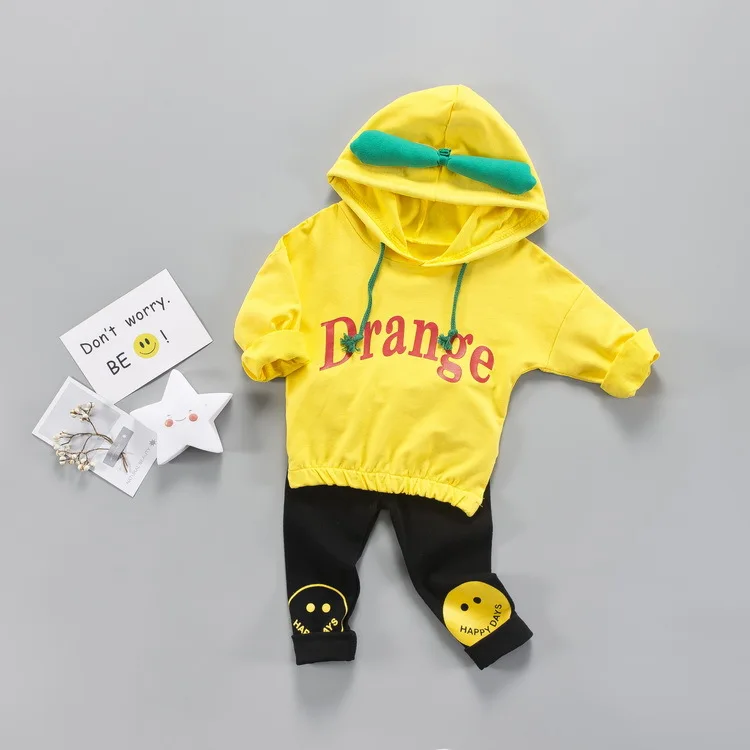 

2018/New Style Korean-style BOY'S Autumn Set Smiley Trousers Set Printed Letter Hoodie Hoodie Two-Piece Set Fashion