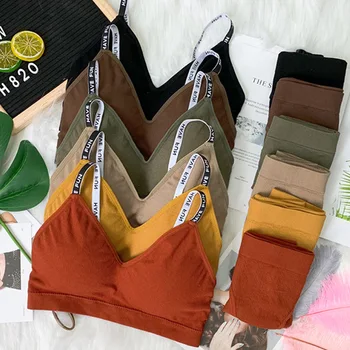 

Sexy Women Bra Panties Set Push Up Fitness Bra Set Letter Strap Seamless Active Bralette Women Lingerie Set Sports Top Underwear