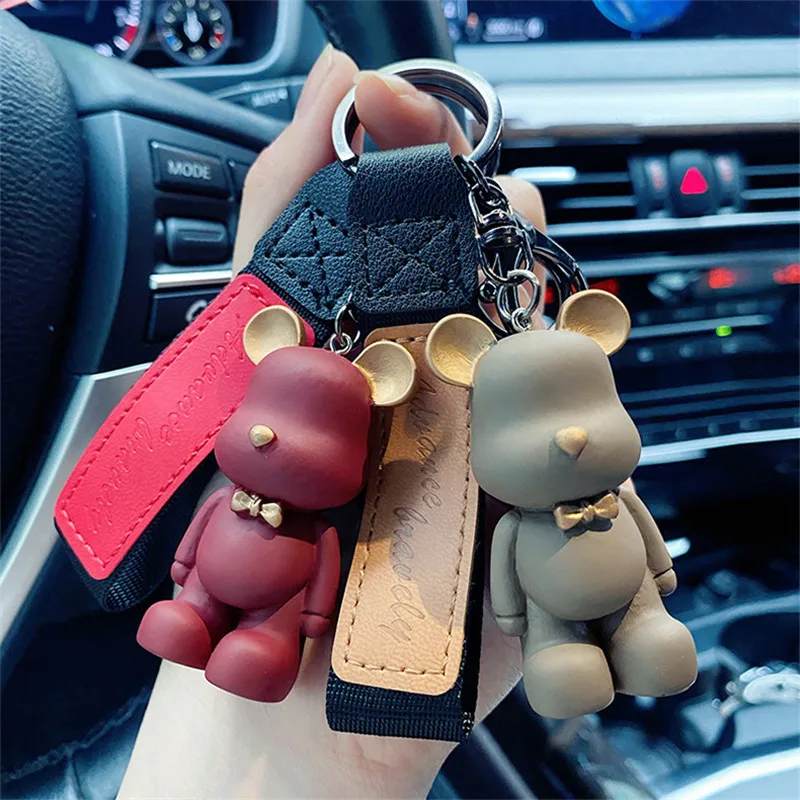 ChimCute-Porte-clés ours en PVC avec nœud, porte-clés animal de dessin animé Kawai, pendentif JOAdTosBag, porte-clés de voiture, cadeau de bijoux