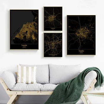 

Luanda Angola Lubbock USA Lusaka Zambia Luxembourg Lyon France map Canvas poster Painting Home Decoration Wall Art Decor