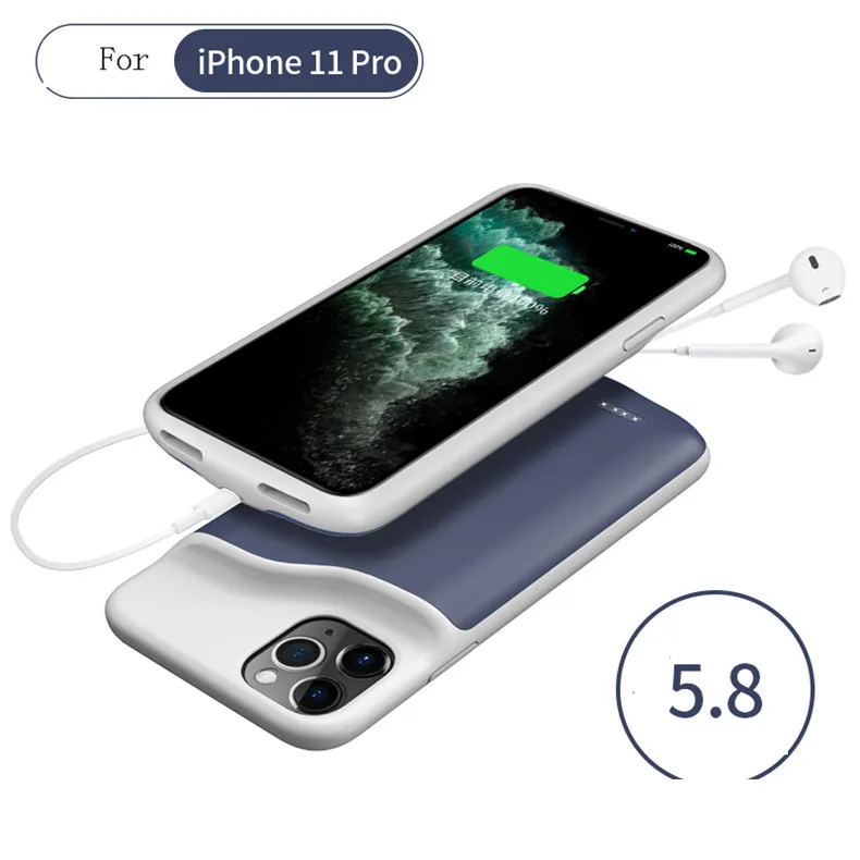 Тонкий жидкий Силиконовый противоударный чехол для батареи для iPhone 11 Pro Max power Bank чехол с зажимом для задней крышки зарядного устройства - Цвет: i11 Pro-Blue