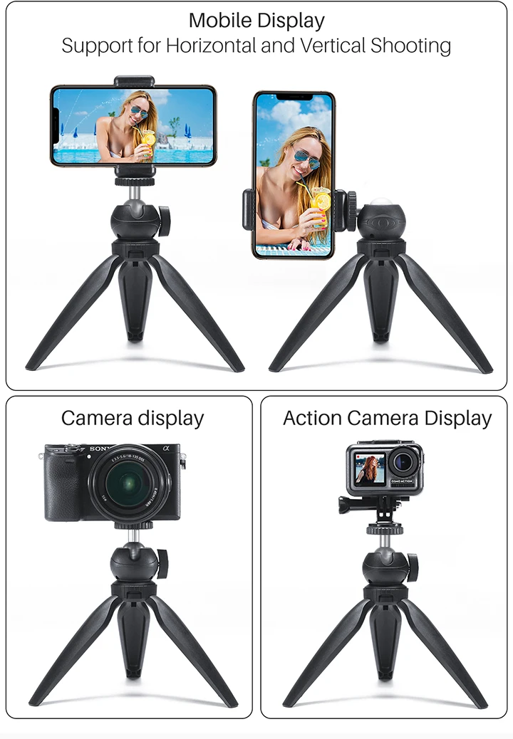 Ulanzi Mini Tripod, Cell Phone Tripod, Tabletop Holder Tripod Stand for iPhone/Camera/DLSR/Android Smartphone/Projector