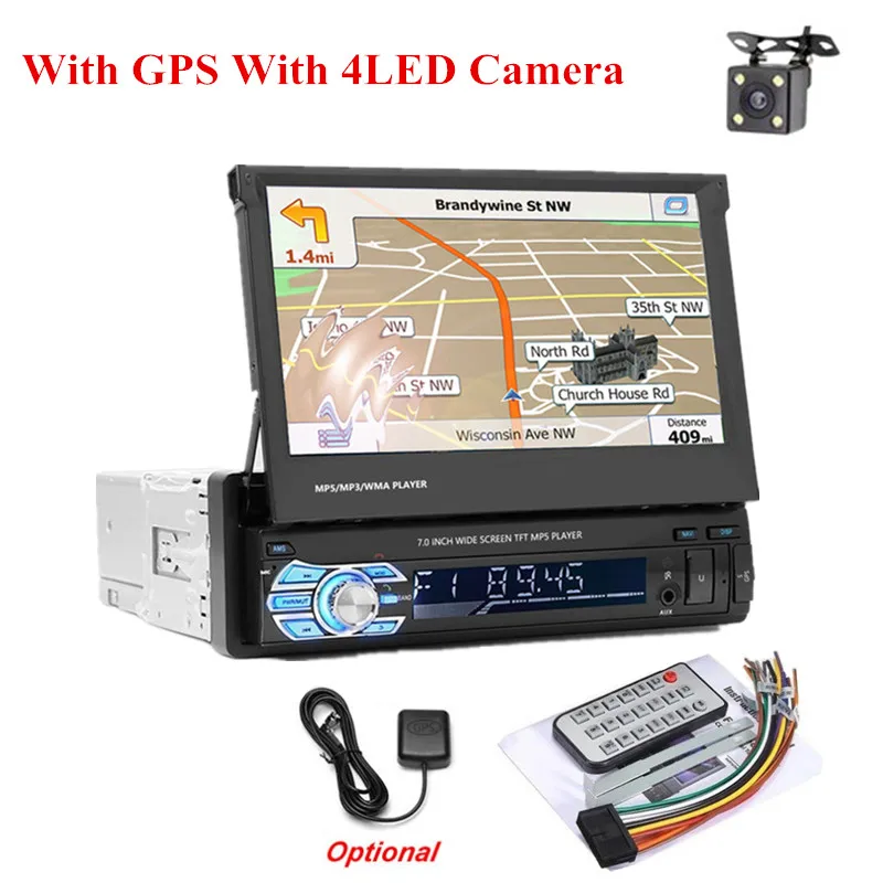 With 4LED camera LTB FM 1 Дин Радио автомагнитола GPS; стереооборудование для автомобиля 7-дюймовый HD Сенсорный экран громкой связи Bluetooth FM USB SD MP5 Поддержка камеры заднего вида - Цвет: With 4LED camera