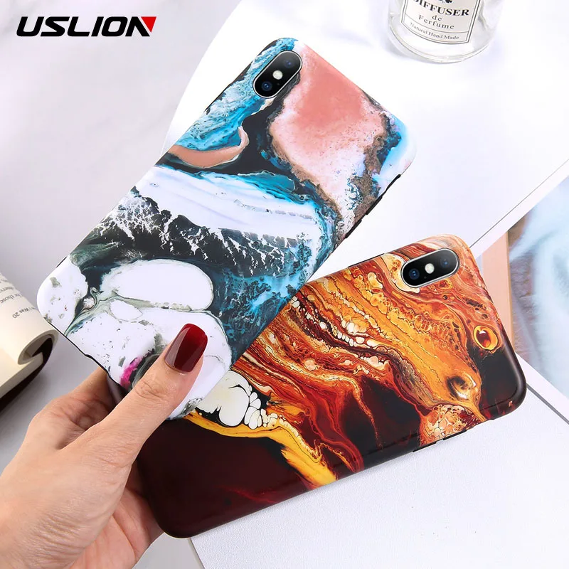 

USLION Watercolour Marble Phone Case For iPhone X XS XR Xs Max Ultra Thin Soft IMD Back Cover For iPhone 6 6s 7 8 Plus Coque