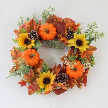

Halloween Pumpkin Wreath Decoration for Home Door Window Wall Hanging Pine Cone Garland for Halloween Gifts 40cm Diameter