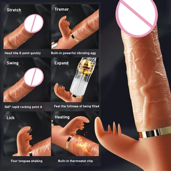 Handheld Thrusting Dildo Vibrator Clit Licking Toys Vagina Stimulation Sex Toys For Woman Telescopic Swing Vibrating Dildo 3