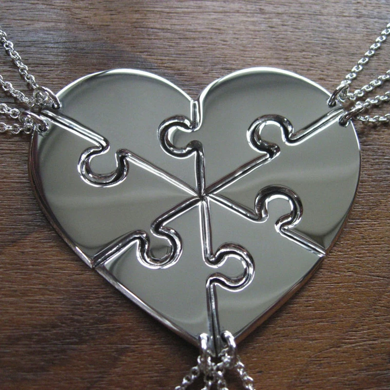 Six Puzzle Piece Heart Pendant 