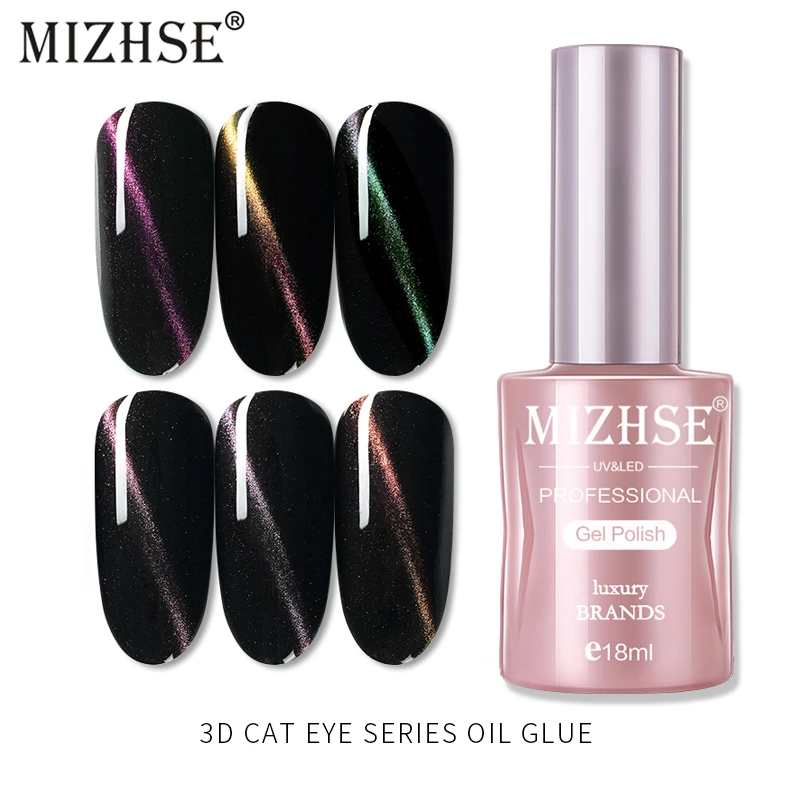 

MIZHSE 3D Cat Eye Nail Polish UV Nail Art Magnet Stick Cat Eyes Gel Effect Varnish Magnet Nail Art Lacquer Black Base Needed