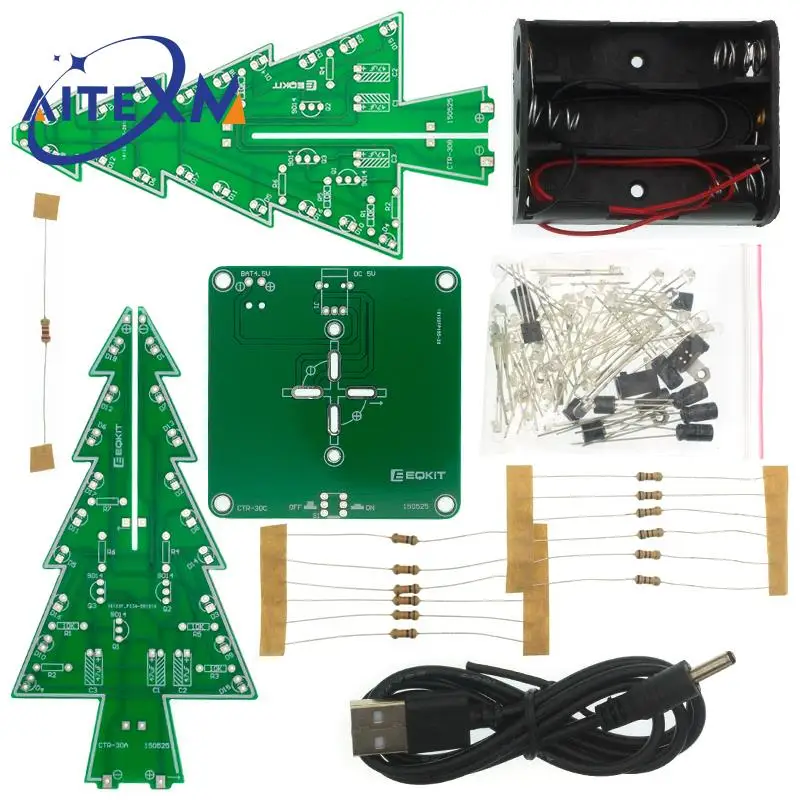 Three-Dimensional 3D Christmas Tree LED Light Kit Red/Green/Yellow LED Flash Circuit Kit Electronic Fun Suite led light kit