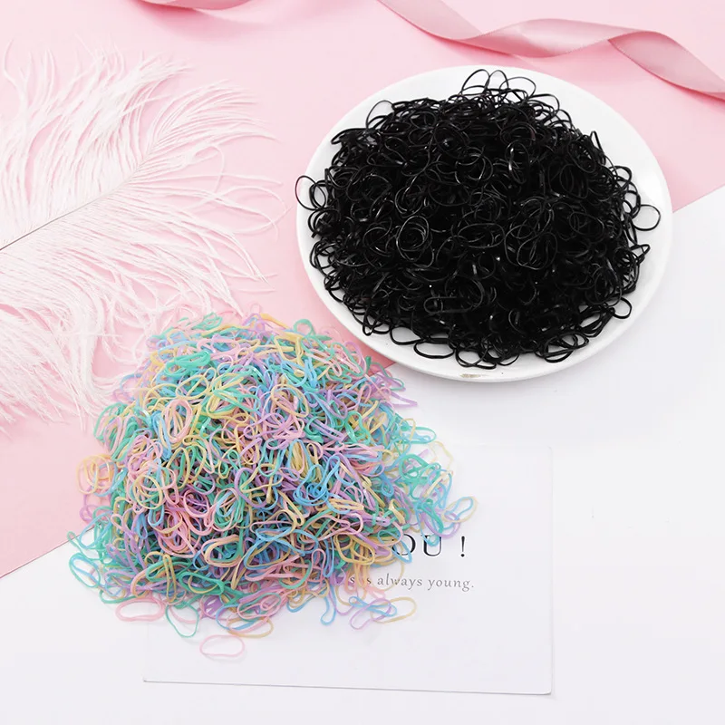 1000PCS Cute Girls Colourful Ring Disposable Elastic Hair Bands Ponytail Holder Rubber Band Scrunchies Kids Hair Accessories hair clips for long hair