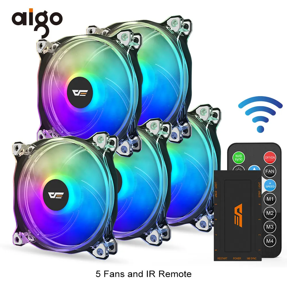 Aigo вентилятор RGB 120 мм компьютерный ПК Корпус Вентилятор прозрачная рамка тихий+ дистанционный Вентилятор охлаждения процессора компьютера регулировка скорости AURA SYNC RGB Корпус Вентилятор - Цвет лезвия: 5 fan and controller