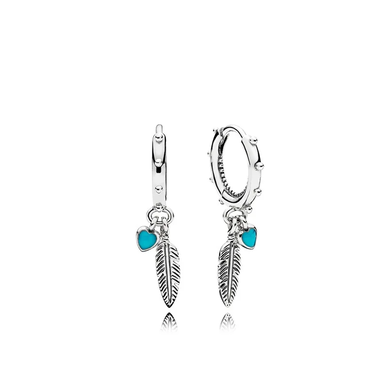 

New 925 Sterling Silver Pandorasl Spiritual Feathers Hanging Earrings For Women Fashion Bohemia Dangle Earrings Hot sell Jewelry