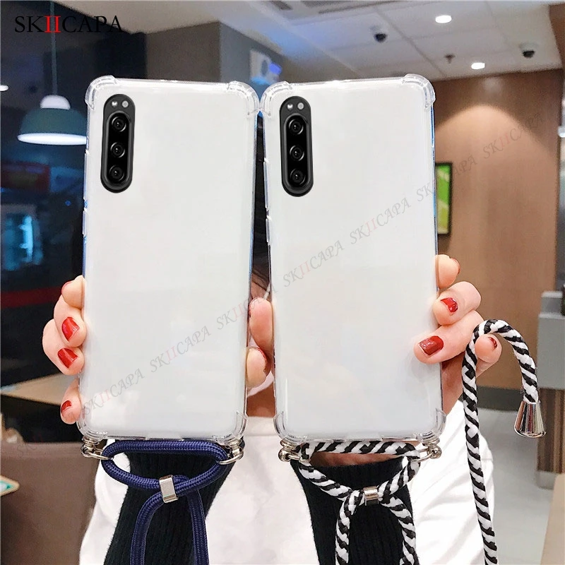Coque de téléphone résistant aux chocs pour Sony Xperia 10 III 1 II L5 L4, étui en Silicone souple Transparent avec lanière de collier