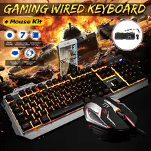 Механическая Проводная Подсветка клавиатуры с подсветкой эргономичная игровая клавиатура и мышь с подсветкой комплект оптической мыши геймер ноутбук игровой набор