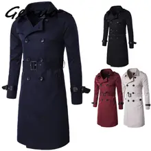 Мужской плащ, британский стиль, классический Тренч, куртка, двубортный, длинный, тонкий, верхняя одежда, регулируемый ремень, кожаный рукав, ремень