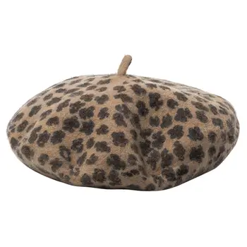 

DOUBCHOW Womens Stretchy Wool Leopard Pattern Artist French Style Berets Hats 2019 New Teenage Girls Baret Beanie Flat Hat