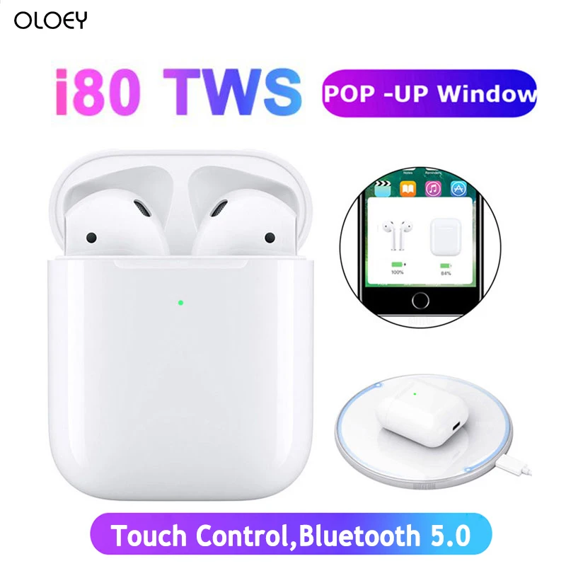

i80 tws wireless Bluetooth 5.0 earphone i 80 pop up earbuds headset touch control Headset with Charging Box For All Smart Phone