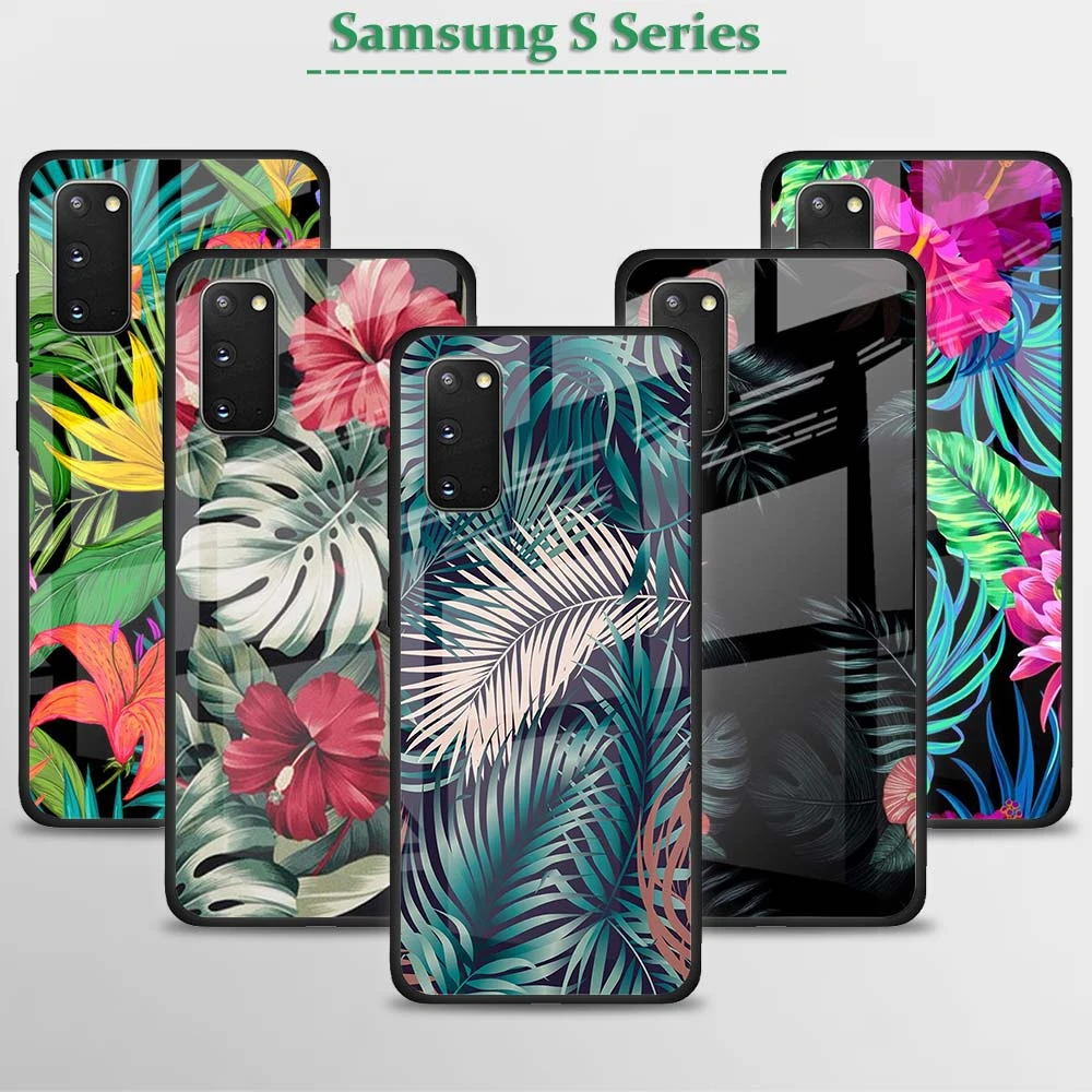 classic galaxy s22 ultra case Vintage Banana Leaf Flower Tempered Glass Case For Samsung Galaxy S21 S20 FE S20 Ultra S10e S10 Lite S9 S8 Plus 5G Cover Coque samsung galaxy s22 ultra case