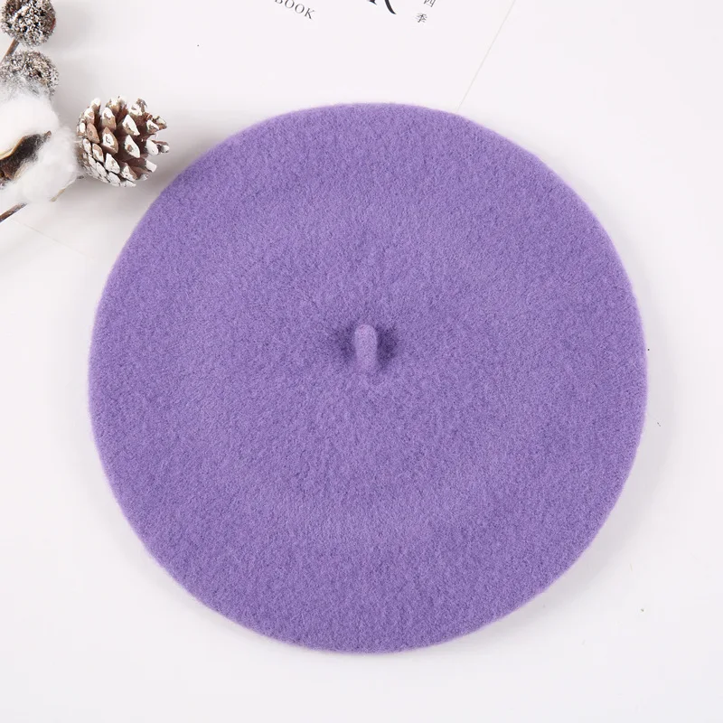 Lavender Fashion Woolen Baby Girls Hats Candy Color Elastic Infant Baby Beret Hat for 1-4 Years 1 PC - Цвет: Lavender