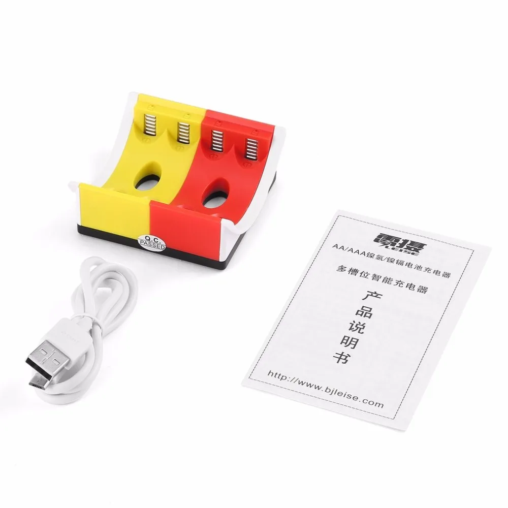 LEISE желтый и красный 4 слота Смарт USB зарядное устройство с Светодиодный индикатор зарядки для AA и AAA Ni-MH аккумуляторы
