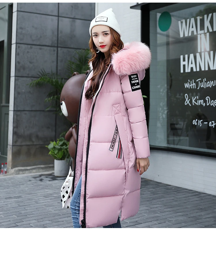 Зимнее пуховое пальто с капюшоном и меховым воротником, длинная теплая Женская куртка, Casaco Feminino Abrigos Mujer Invierno, стеганые парки, верхняя одежда, пальто