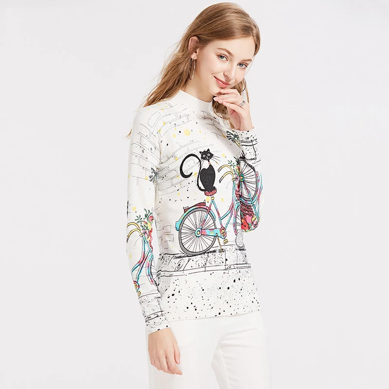 Осенне-весенний свитер для женщин, элегантный свитер с v-образным вырезом и рисунком кота в стиле Харадзюку