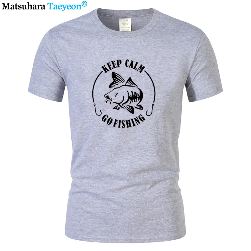 

Keep Calm Go Fishinger Tshirt Humor Carp Printing Men pattern T-shirt High Quality Cotton O-Neck Short Sleeve Tee Shirt Tops