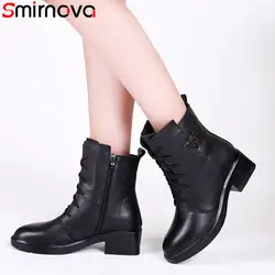 Smirnova/Лидер продаж; новые модные ботинки из натуральной кожи; женские ботильоны с круглым носком; зимние теплые шерстяные ботинки на