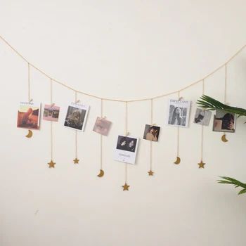 

Photo Display Wood Star Moon Phase Garland With Chains Picture Frame Collage For Living Room Wall Hanging Decoration