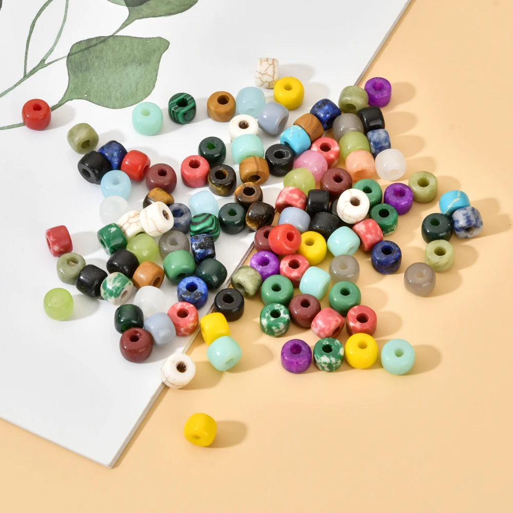 20/50PCS 대량 무작위 믹스 다채로운 큰 구멍 유리 구슬 보석 공예 목걸이 팔찌 여성을 만들기위한 천연 돌 구슬