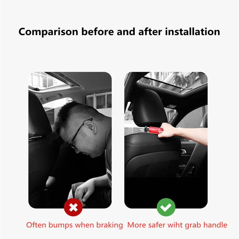 Universal Car Rear Seat Grab Handle Leather Grip Bar Pulling Tap Black Red  Headrest Passenger Safety Handle Car Accessorie