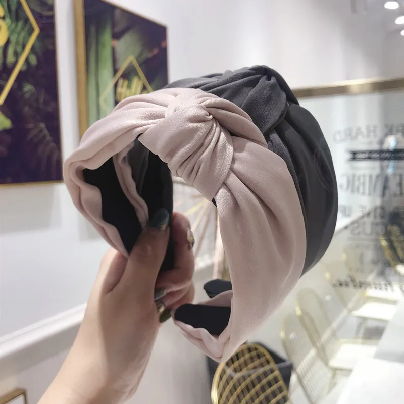 Bohemian Solid Color Hairbands Satin Top Knotted Wide Headband Women New Elegant Headwear Hair Hoop Accessories Red Pink Yellow