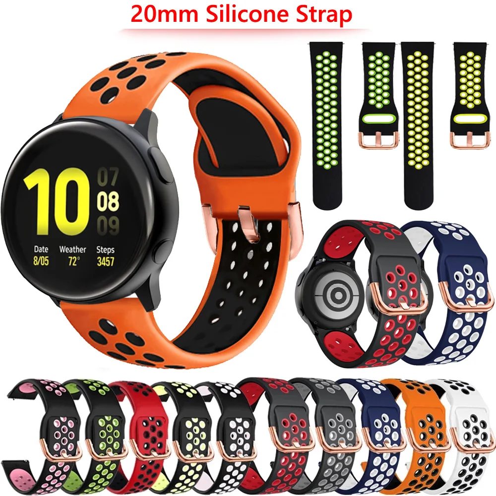 

20mm Soft Silicone Watchband For Samsung Galaxy Watch3 41 42mm Active2 40/44 Sport Wrist Strap Amazfit GTR GTS 3 BIP Replacement