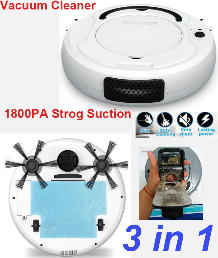

3-In-1 Auto USB Rechargeable Sweeping Cleaner 1800Pa Multifunction Smart Robot Vacuum Cleaner Dry Wet Vacuum Floor Cleaner