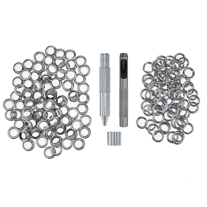 

100pcs Practical Metal Grommet Eyelets Tool Kit for Repairing Canvas Tent Scrapbooking Shoes Fasteners + Installating Tools