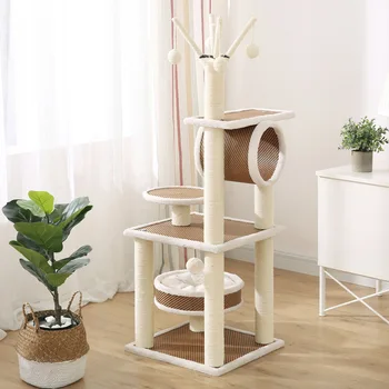 

Small Sisal Cat Climbing Frame Cat Litter Cat Tree Solid Wood Cat Jumping Platform Cat Scratching Board Luxury Bamboo Mat Toy