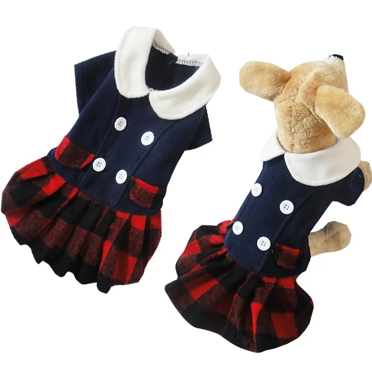 Dog Clothes Spring Autumn Winter New Style Pet Japanese and South Korean Peter Pan Collar Ladies' Dress- |