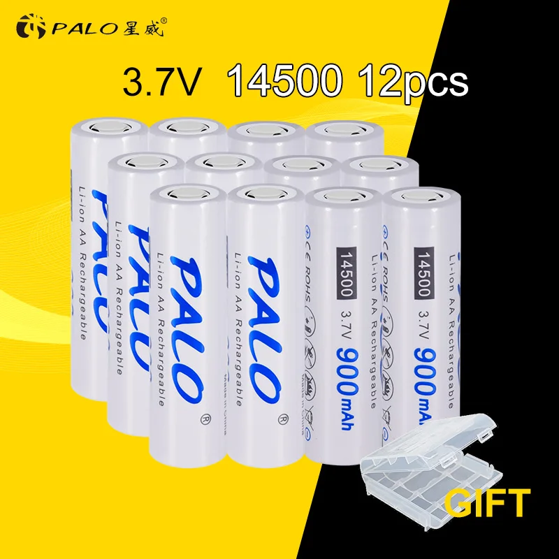 PALO AA 14500 900mAh 3,7 V литиево-ионная аккумуляторные батареи для светодиодный фонарик+ зарядное устройство для AA AAA 18650 14500 16350 18500 и т. д - Цвет: 12PCS