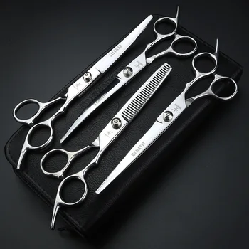 

7 inch Stainless Steel scissors 4psc Pet Dogs Gromming Scissors Curved Shears Sharp Animals Cat Hair Cutting Barber Tools Kit