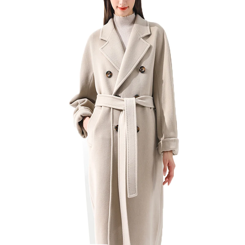 

White Long Wool Coat 2020 Winter Autumn Solid Color Warm Woolen Outerwear With Belt Elegant Women Oversize Black Overcoat 4xl