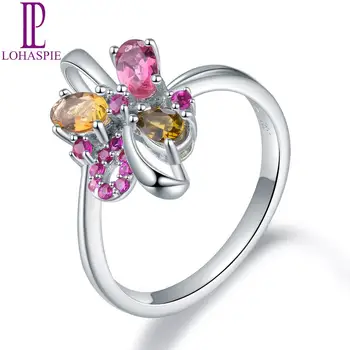 

LP Solid 18 Karats AU 750 White Golid Ring Natural Gemstone Colorful Tourmaline Ruby Engagement Rings Fine Elegant Women Jewelry