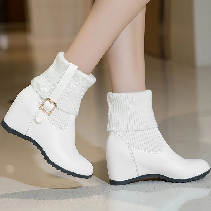 white leather sock boots