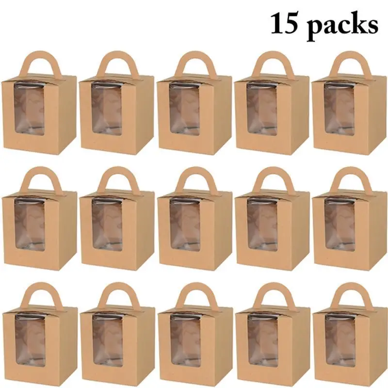15pcs Коробка для печенья, конфет, одиночная коробка для кексов, переносная розовая коробка для кексов, мусс, бутылка для пудинга, упаковка, чашка, детский подарок - Цвет: 15pcs