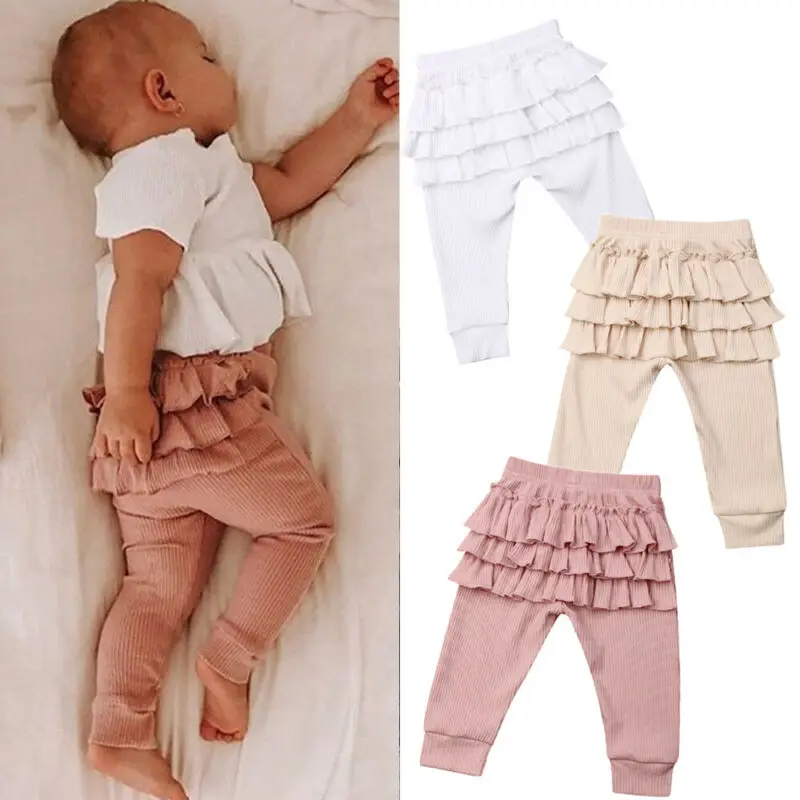 Sweatpants for Newborn baby Girls Pants Warm Leggings Solid Candy Color Elastic Ruffle Trousers Sport Bottoms |