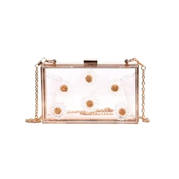 

Transparent bag 2020 summer new female bag Korean fashion shoulder messenger bag box bag chain flower small square bag
