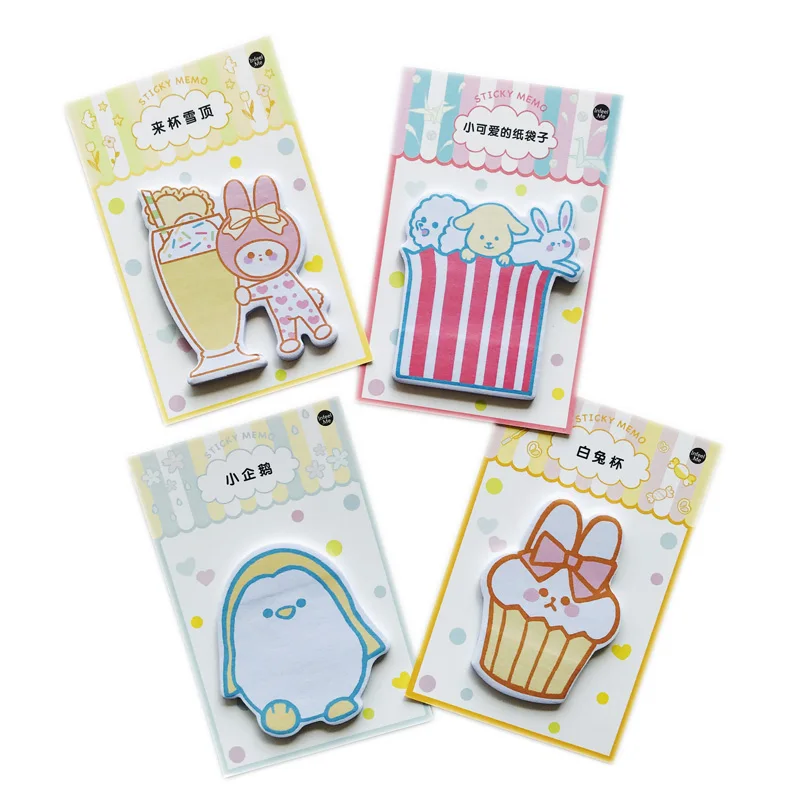

30 Pages/Pack Cute Penguin Ice Cream Rabbit Cake Stick Label Memo Pad Sticky Notes School Supply Student Stationery Kids Gift