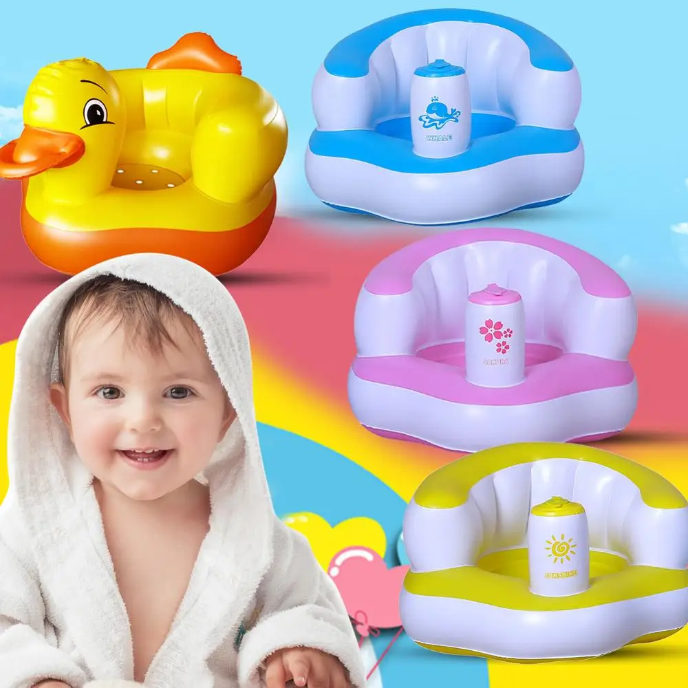 Asiento inflable de PVC para niños y bebés, Silla de comedor de juegos portátil de color rosa y verde, con taburete de aprendizaje