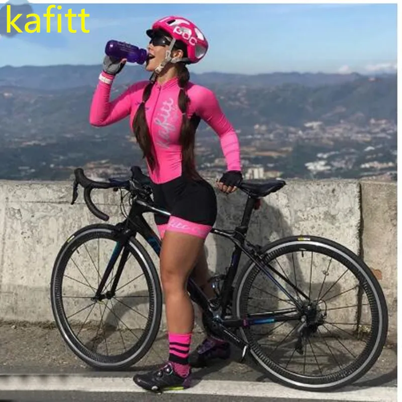 KAFITT triathlon cycling jersey overalls sports running woman one-piece dress long sleeve loop suit 9DGEL2020