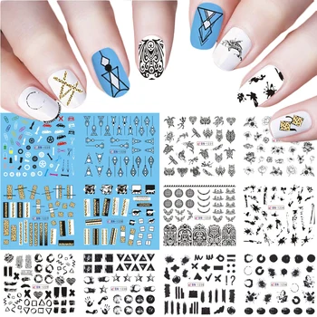 

12pcs Geometric Pattern Nail Sticker Graffiti Water Transfer Decal Ink Slider Flower Owl DIY Nail Art Decorations JIBN1225-1236